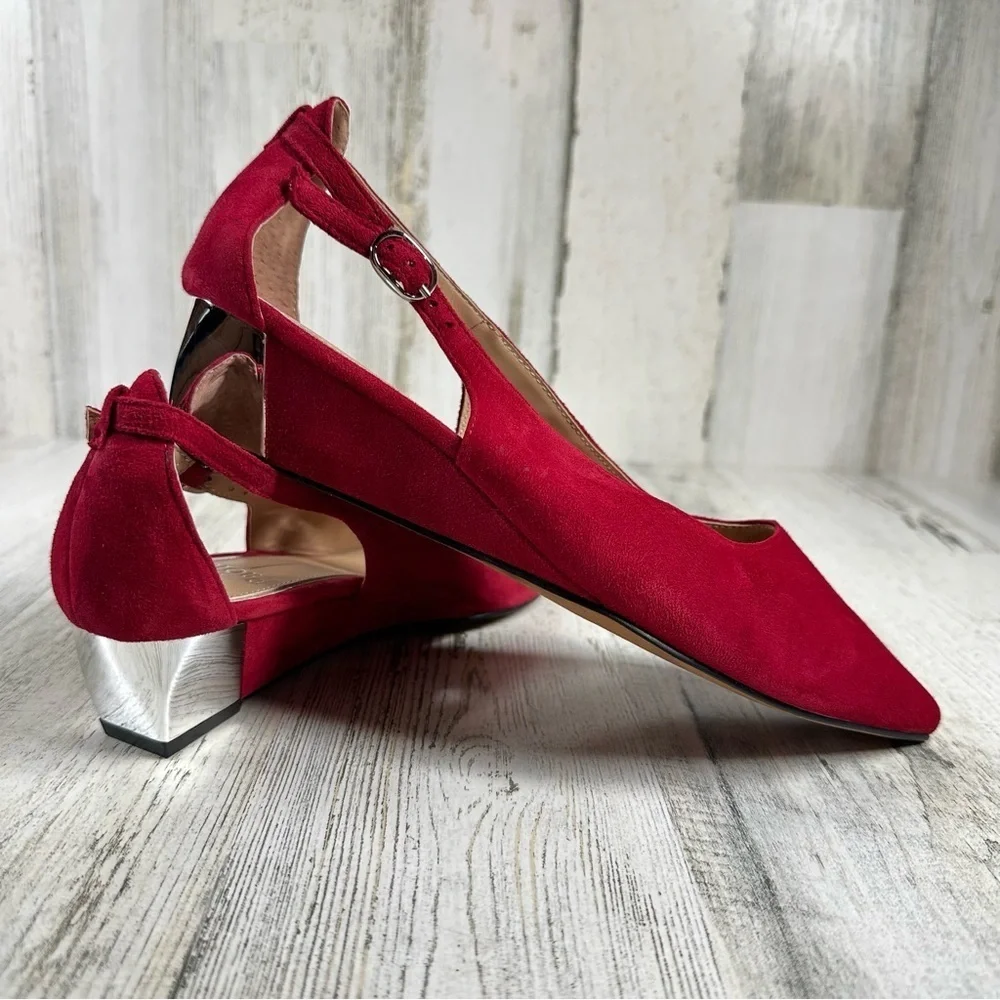 New Linea Paolo Velia Low Wedge Pump Red Suede‎ #157